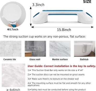 Newthinking Suction Grab Bar Rail -15.8 Inch Bathroom Support Handle