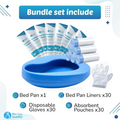 Bed Pan Bundle Set | x1 Bed Pan, x30 Liners, x30 Gloves, x30 Absorbent Pouches