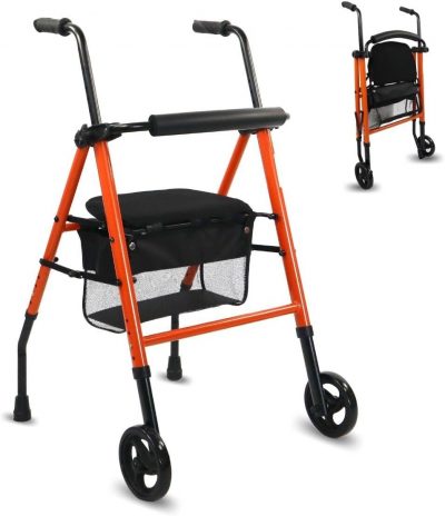 Mobiclinic Folding Rollator Walker – With Seat, Basket & Backrest, Adjustable