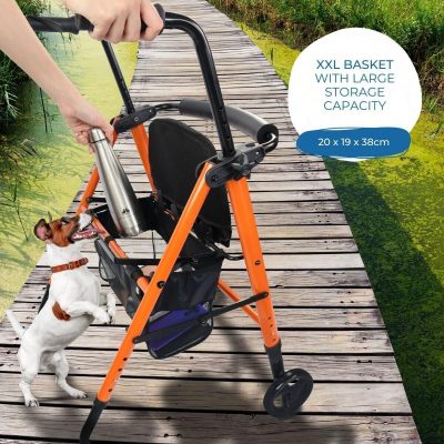 Mobiclinic Folding Rollator Walker – With Seat, Basket & Backrest, Adjustable
