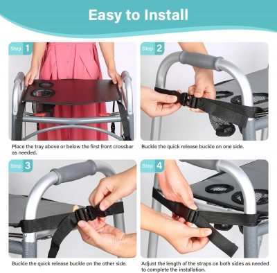 Walker Tray with Cup Holders – Detachable Universal Fit Accessory for Walker