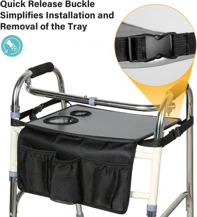 Walker Tray with Cup Holders & Pocket – Detachable Accessory for Standard Walker