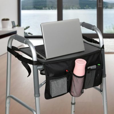 Walker Tray with Cup Holders & Pocket – Detachable Accessory for Standard Walker