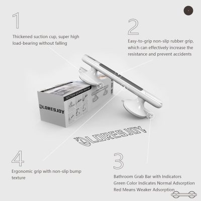 LORESJOY Suction Grab Bars for Bathroom – No Drill Safety Handles for Bathroom