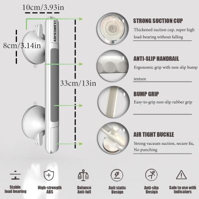 LORESJOY Suction Grab Bars for Bathroom – No Drill Safety Handles for Bathroom
