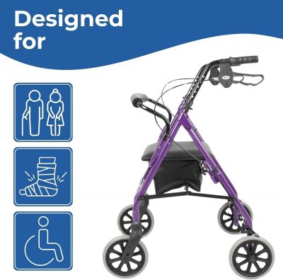 Days Lightweight Folding Rollator – Compact 4-Wheel Walker with Seat & Bag