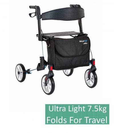 Rollafold Lightweight Folding Rollator Walker with Seat, Brakes & Carry Bag