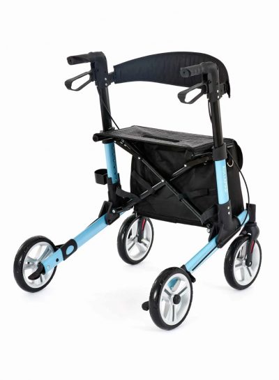 Rollafold Lightweight Folding Rollator Walker with Seat, Brakes & Carry Bag