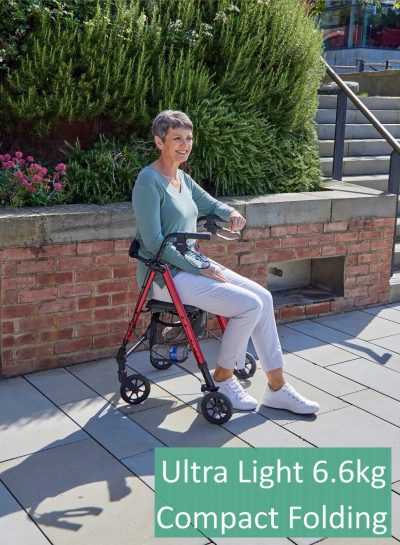 Glider Lightweight Rollator Walker with Seat, Basket & 6" Wheels– 110kg/17st 5lb