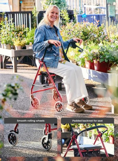 CareCo Spirit Lightweight Folding Rollator – Stable Walking Aid with Seat & Bag