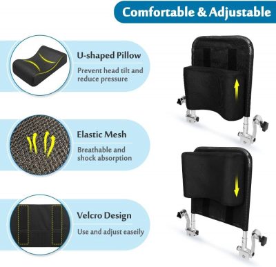 Mybow Wheelchair Headrest Adjustable Neck Support for Comfort & Stability- Black