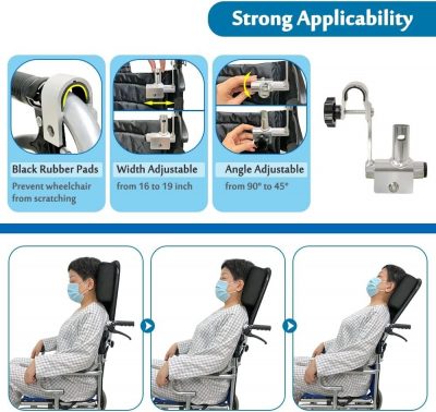 Mybow Wheelchair Headrest Adjustable Neck Support for Comfort & Stability- Black