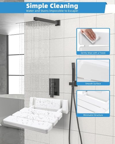 Greensen Folding Shower Seat – Wall Mounted, Space Saving, Sturdy, 130kg Limit
