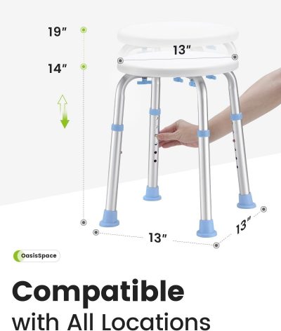 HEAO Adjustable Shower Stool – Padded Seat, Anti-Slip, 35st/227kg Capacity