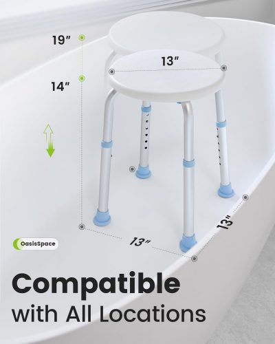 HEAO Adjustable Shower Stool – Padded Seat, Anti-Slip, 35st/227kg Capacity