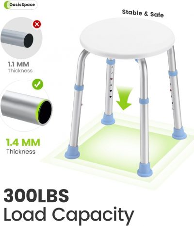 HEAO Adjustable Shower Stool – Padded Seat, Anti-Slip, 35st/227kg Capacity