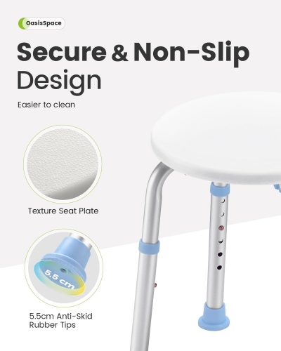 HEAO Adjustable Shower Stool – Padded Seat, Anti-Slip, 35st/227kg Capacity