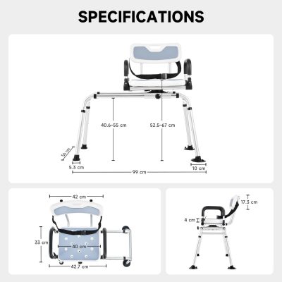 CO-Z 360° Swivel Sliding Shower Chair – Adjustable Transfer Bench 150kg
