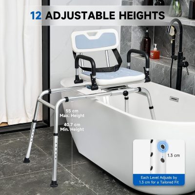 CO-Z 360° Swivel Sliding Shower Chair – Adjustable Transfer Bench 150kg