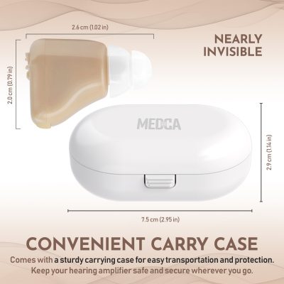 MEDca ITE Rechargeable Hearing Amplifier – Complete Set with Case & Ear Tips
