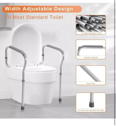 Adjustable Toilet Safety Frame with Grab Bars – Height & Width Adjustable, 150kg