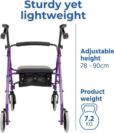Days Lightweight Folding Rollator – Compact 4-Wheel Walker with Seat & Bag