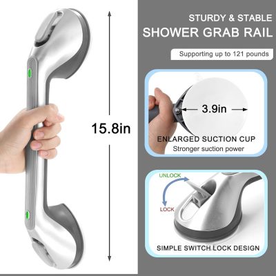 Newthinking 15.8" Bathroom Suction Grab Rails with Lock Indicator - No Assembly