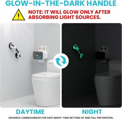 TAILI Glow in Dark Grab Rails 2 Pack – 31cm Suction Bathroom Safety Handles