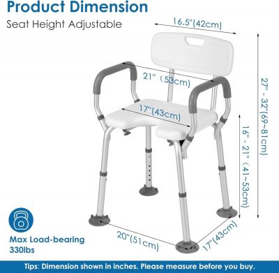 FinityPro Extra Wide Shower Chair – 21" Seat, Arms & Back, Height Adjustable