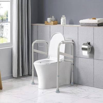 Ejoyous Adjustable Toilet Safety Frame– Carbon Steel Grab Bar with Non-Slip Feet