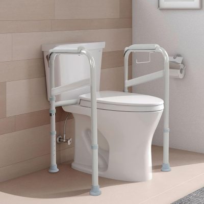 Ejoyous Adjustable Toilet Safety Frame– Carbon Steel Grab Bar with Non-Slip Feet