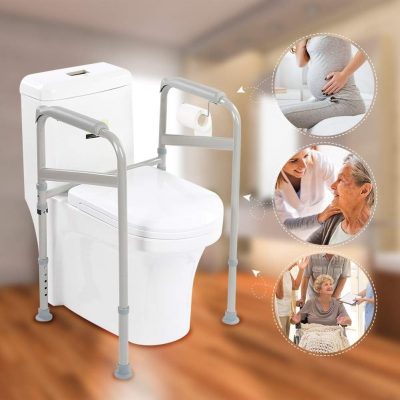Ejoyous Adjustable Toilet Safety Frame– Carbon Steel Grab Bar with Non-Slip Feet