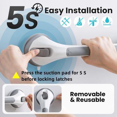 TAILI 43cm Suction Grab Rails – Secure Bathroom Support - No Tools Required