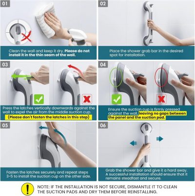 TAILI 43cm Suction Grab Rails – Secure Bathroom Support - No Tools Required