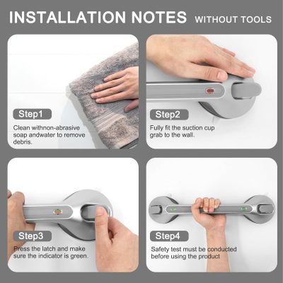 Newthinking 15.8" Bathroom Suction Grab Rails with Lock Indicator - No Assembly