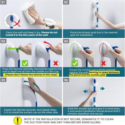 TAILI Suction Grab Rail – 43cm Bathroom Handle for Elderly, No Drilling Required